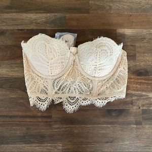 Dobrova Lace Strapless Longline Beige Bra, 32B